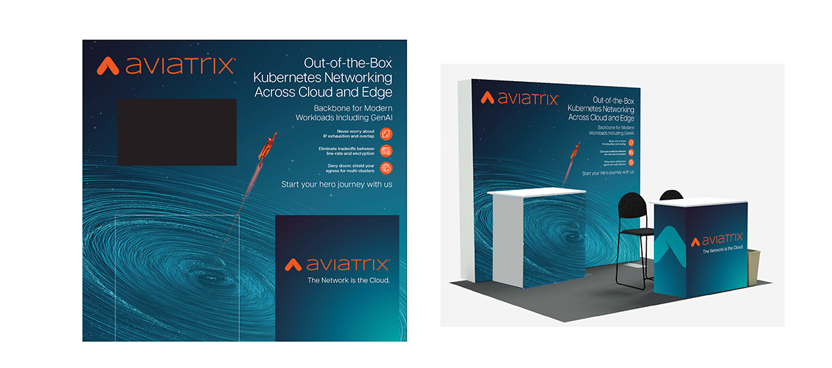 Initial booth graphics for aviatrix kubecon event